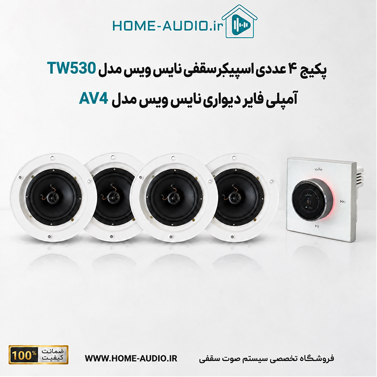 پکیج اسپیکر سقفی نایس ویس مدل TW530 به همراه آمپلی فایر نایس ویس مدل AV 4