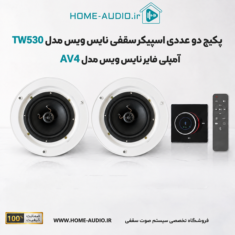 پکیج اسپیکر سقفی نایس ویس مدل TW530 به همراه آمپلی فایر نایس ویس مدل AV 4